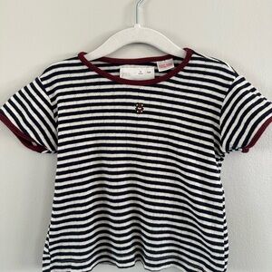 Zara Kids Striped Navy and White T-Shirt 4T